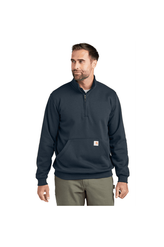 Midweight 1/4-Zip Mock Neck Job Shirt, New Navy, Size Medium