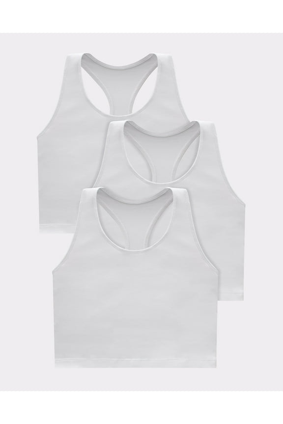 Originals Women's Racerback Crop Tank Top with Built-In Bra, 3-Pack White/White/White M