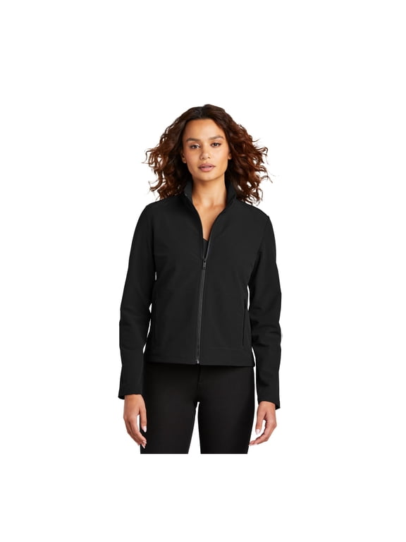 Women's Stretch Soft Shell Jacket | Business Casual Jacket, Water Repellent Finish, Four Way Stretch - Deep Black L
