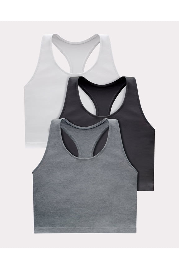 Originals Women's Racerback Crop Tank Top with Built-In Bra, 3-Pack Concrete Heather/White/Black L