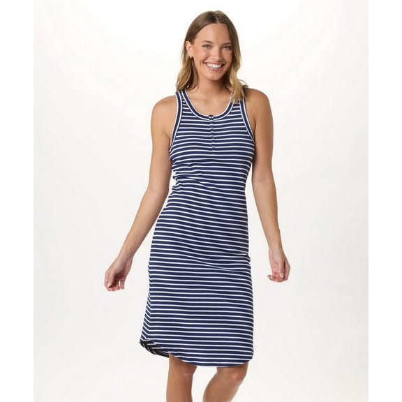 Boxercraft BW4201 Vivian Rib Midi Dress-White Navy-XXS