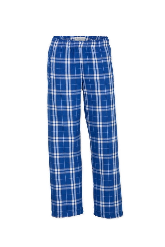 Youth Poly Flannel Pants Long Sleep Pants Soft Elastic Waist Pajama Bottoms Plaid Lounge Pants with 2 Pockets Royal/Silver Youth Large