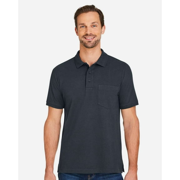 Harriton M205P Men's Valiant Cotton Snag Protect Pocket Polo-Dark Charcoal-5XL