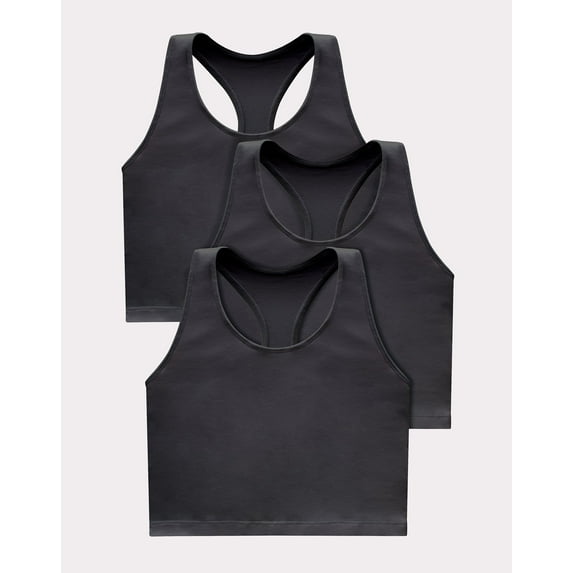 Hanes Originals Women's Racerback Crop Tank Top with Built-In Bra, 3-Pack Black/Black/Black L