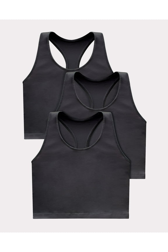 Originals Women's Racerback Crop Tank Top with Built-In Bra, 3-Pack Black/Black/Black M
