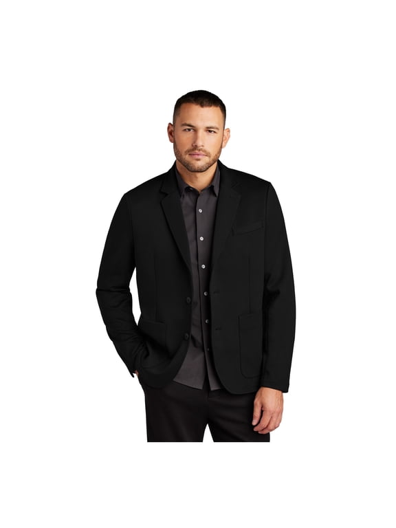 Unisex Relaxed Knit Blazer | Casual Blazer Jacket for Men & Women, Double Knit Business Casual Top for Work - Deep Black 4XL