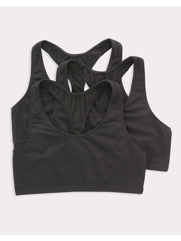 Women's Cotton Racerback Sports Bralette, Low Impact, 3-Pack Black/Black/Black M