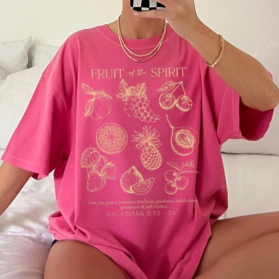Fruit of the Spirit Christian Merch TShirt, Trendy Aesthetic Bible Verse Shirt, Oversized Beach Tee, Youth Group Shirts