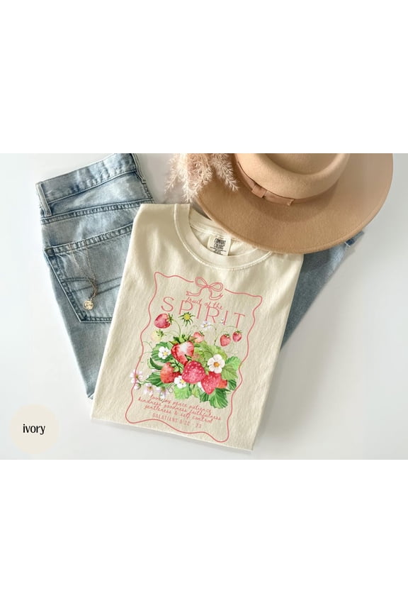 Fruit of the Spirit Christian Merch TShirt, Trendy Strawberry Bible Verse Shirt, oversized Cottagecore Tee, Youth Group Shirt