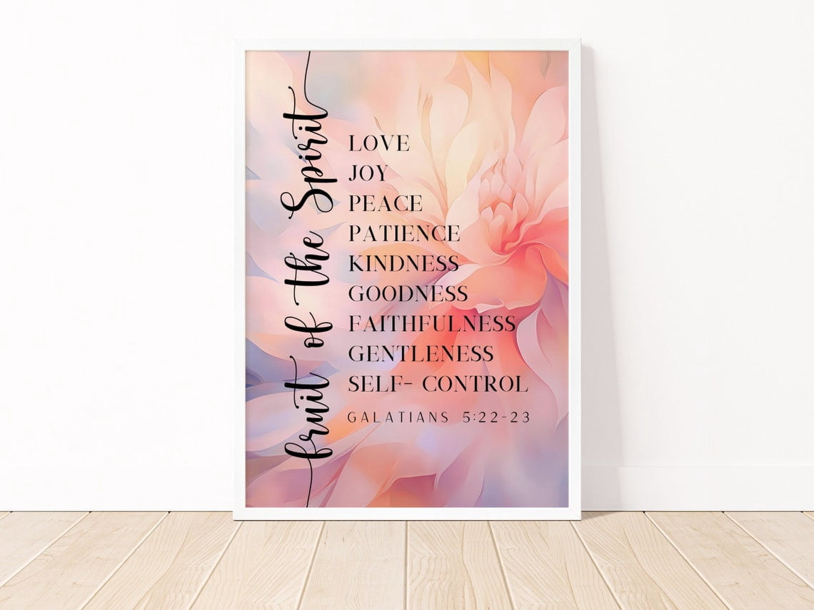 Fruit of the Spirit Poster Floral Bible Verse Wall Art Modern Scripture ...