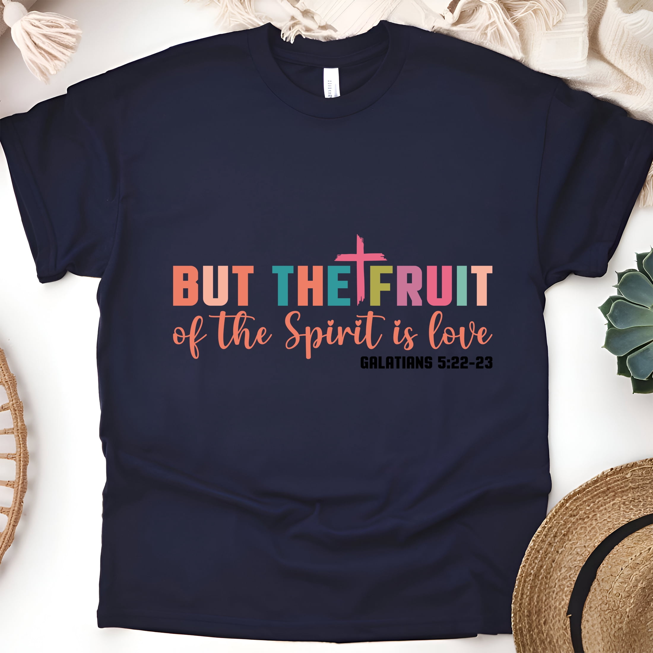 Fruit of the Spirit Shirt, Galatians 5:22-23 Bible Verse T-Shirt , Navy ...