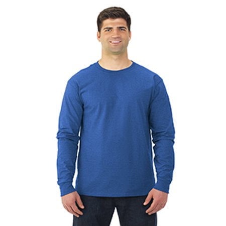 Fruit of the Loom Adult 5 oz. HD Cotton™ Long-Sleeve T-Shirt - 4930, RETRO HTHR ROYAL, S
