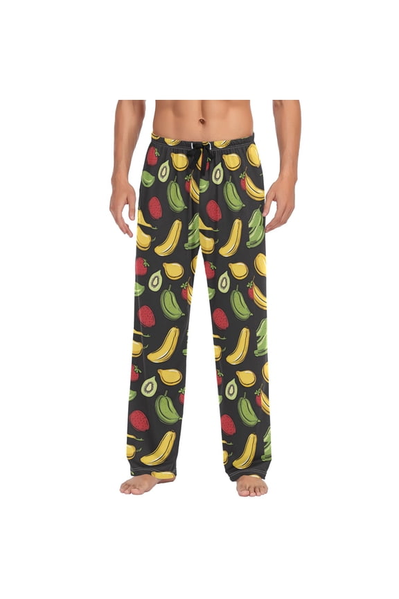 Fruit on Black Background Mens Pajama Pant Sleep and Lounge Bottons with Pockets