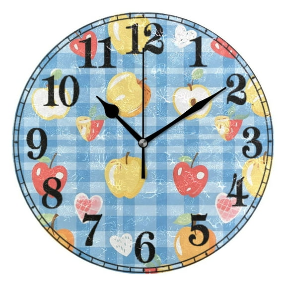 Fruit on Checkered Grid Silent Wall Clock 10" Non-Ticking Battery Clock