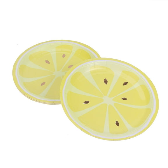 Fruit paper plates 8pcs 7 Inches Disposable Dessert Paper Plates Cake Fruit Dish for Kids Bithday Baby Shower Summer Party Decoration - Lemon Pattern