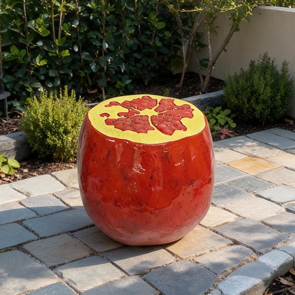 Fruit-shaped Resin Stool in Deep Red, Oversized 13.4 Pomegranate Design, Multi-Use Side Table and Plant Stand