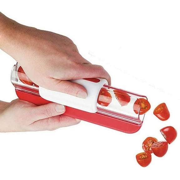 Fruit slicer, tomato/grape/cherry slicer, fruit kitchen decoration kitchen gadgets, vegetable slicer, kitchen utensils, 1 piece of red, 20x7.5x7cm