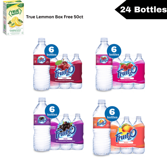 Fruit2O Cherry, Raspberry, Grape & Peach Flavored Water, 16 fl oz Bottles, 24-Pack