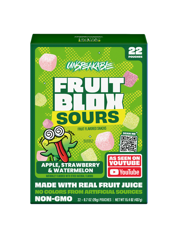 Unspeakable Sour Fruit Snacks, Apple Strawberry and Watermelon, 22 Count