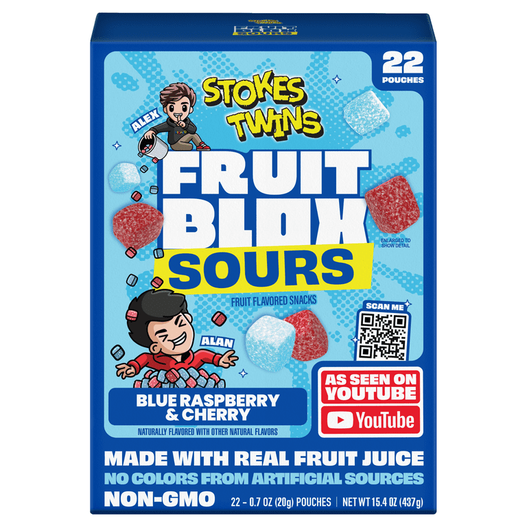 FruitBlox Stokes Twins Sour Fruit Snacks, Blue Raspberry and