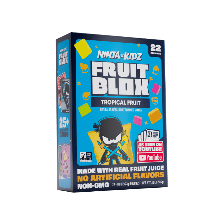 FruitBlox Ninja Kidz Juicy Tropical Gummy Blocks, Kids Fruit
