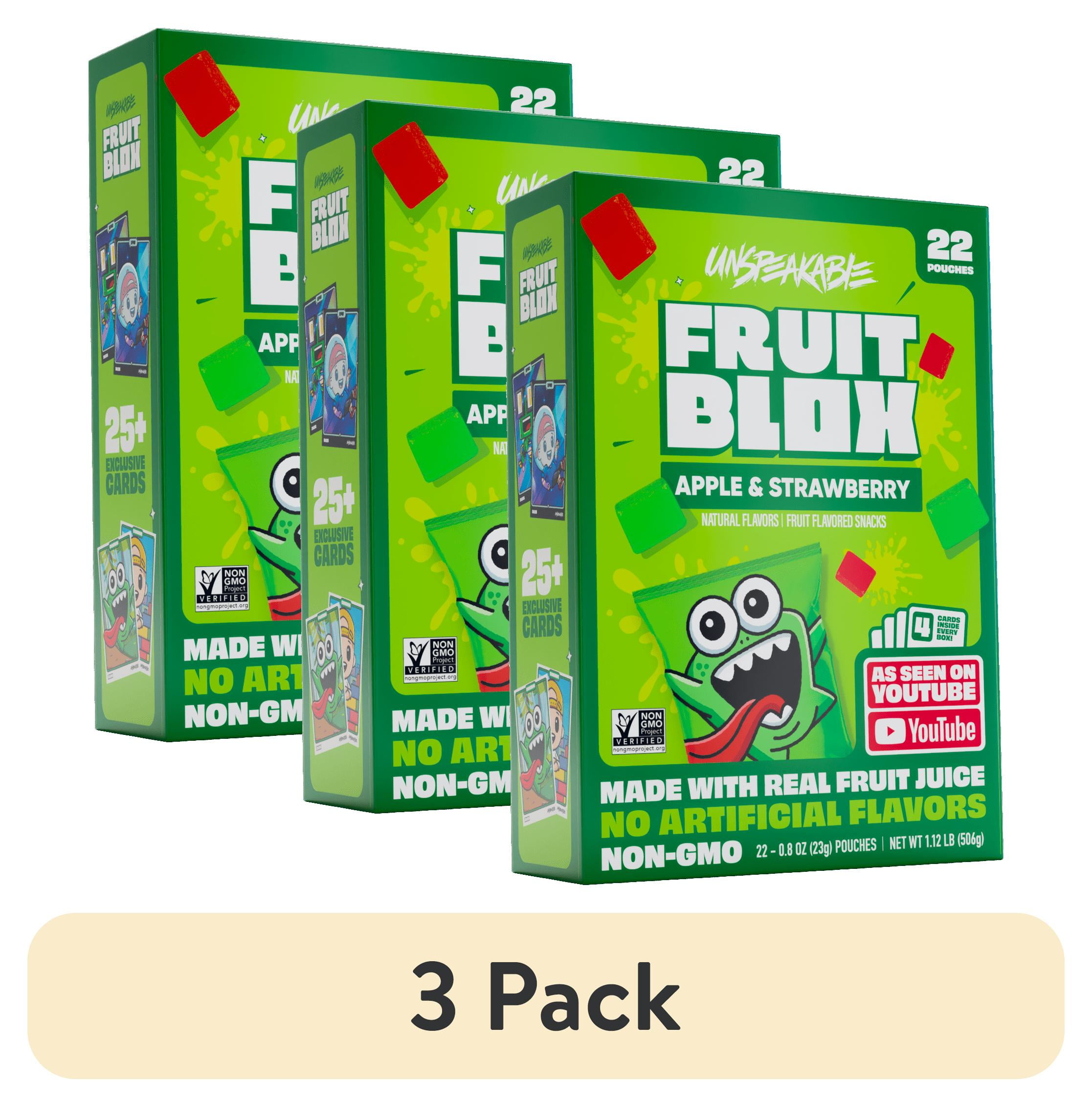 (3 pack) FruitBlox Unspeakable Apple Strawberry Fruit Snacks, 22 Count