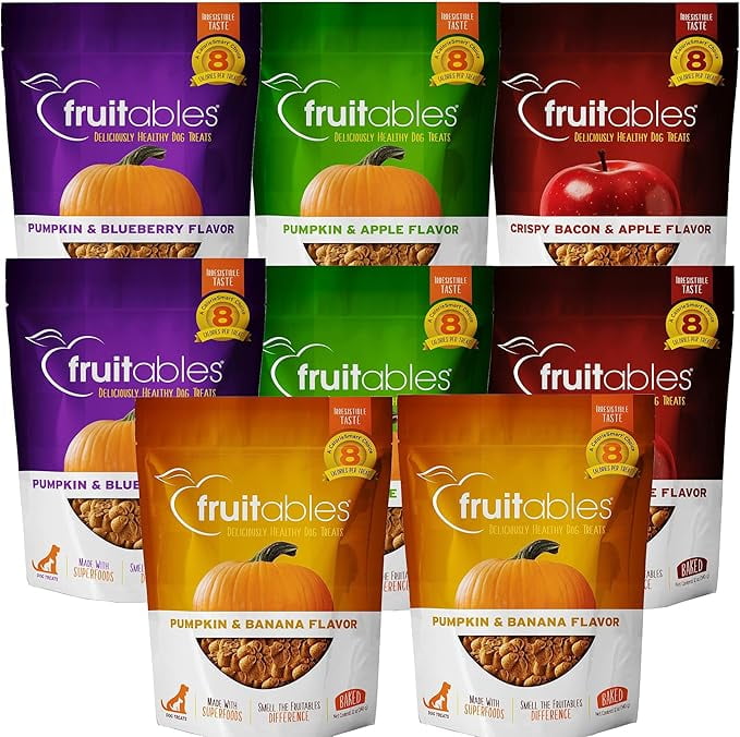 Fruitables Baked Dog Treats, Pumpkin & Fruit Flavors, Low Calorie, Wheat Free, 12 oz, Variety Pack of 8