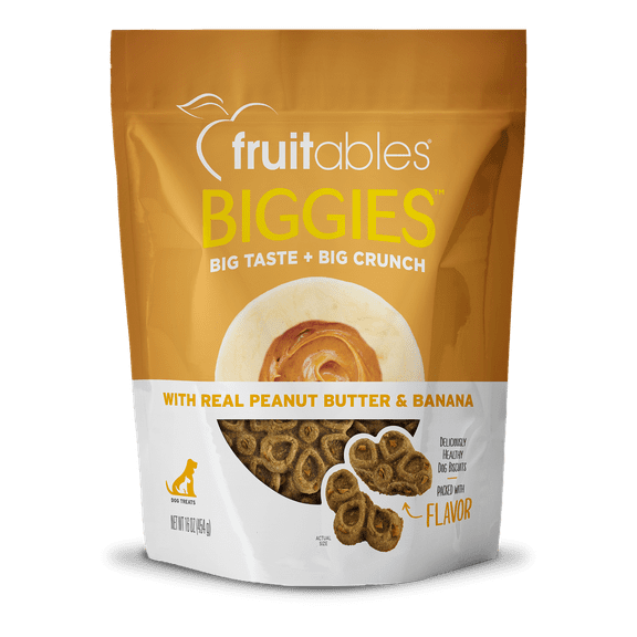 Fruitables Biggies Dog Biscuits | Crunchy Dog Biscuits Made with Pumpkin | Healthy Dog Treats Packed with | Free of Wheat, Corn and Soy | Peanut Butter & Banana | 16 Ounces