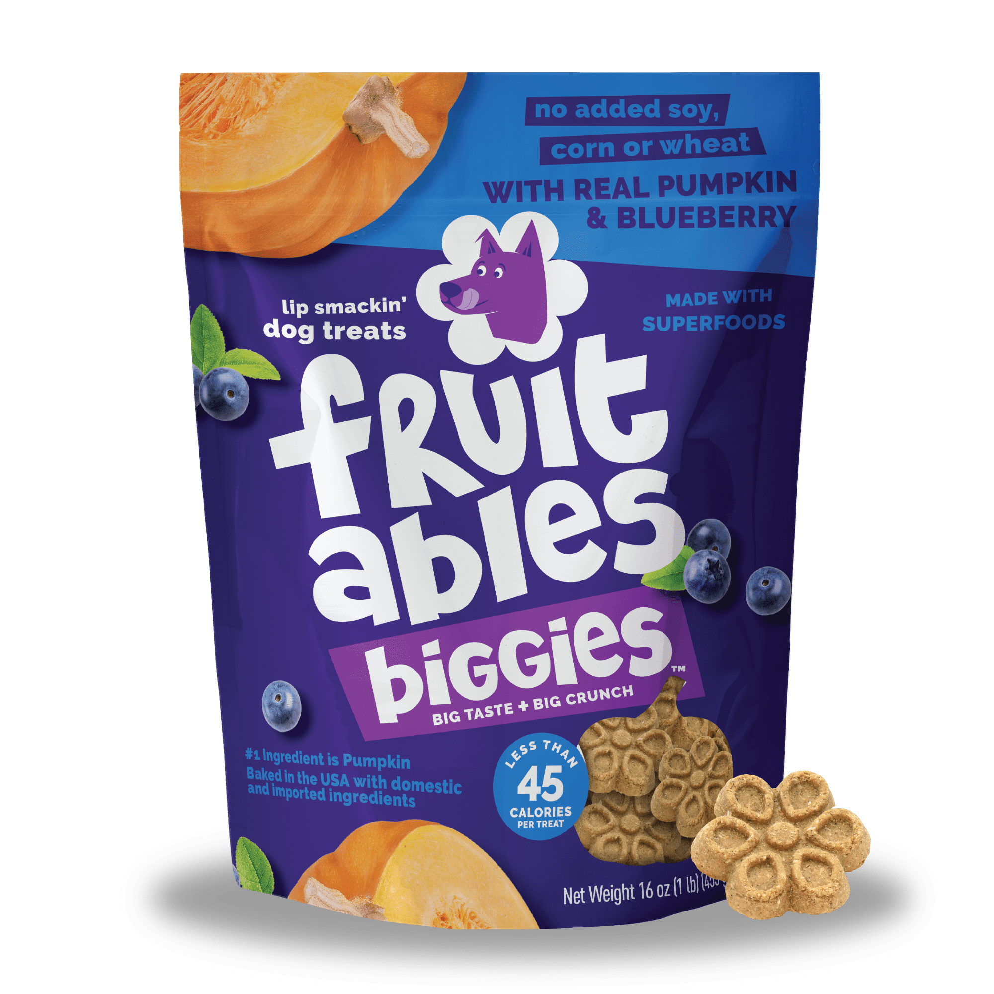 Fruitables Biggies Pumpkin & Blueberry Treats for Dogs - 16 Ounces