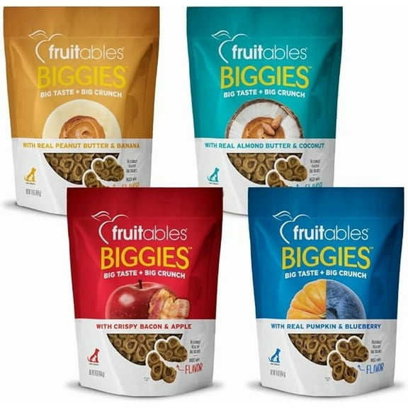 Fruitables Biggies Dog Treats 4 Flavor Variety Pack of 16oz Bags, 4 Bags Total
