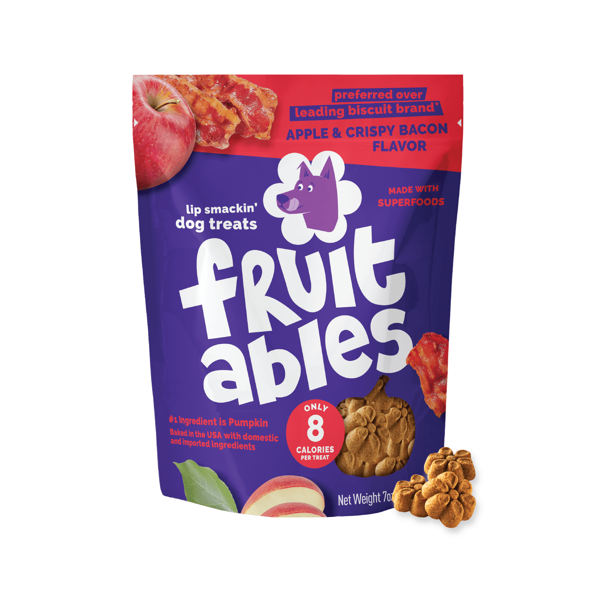 Fruitables Crunchy Bacon & Apple Dog Treats, 7 Oz with Flavored Aroma ...