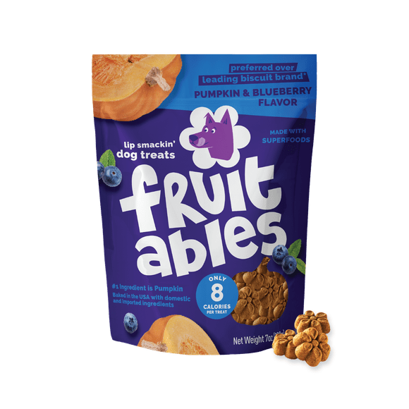 Fruitables Crunchy Baked Dog Treats, Pumpkin & Blueberry Flavor, 7 oz Bag