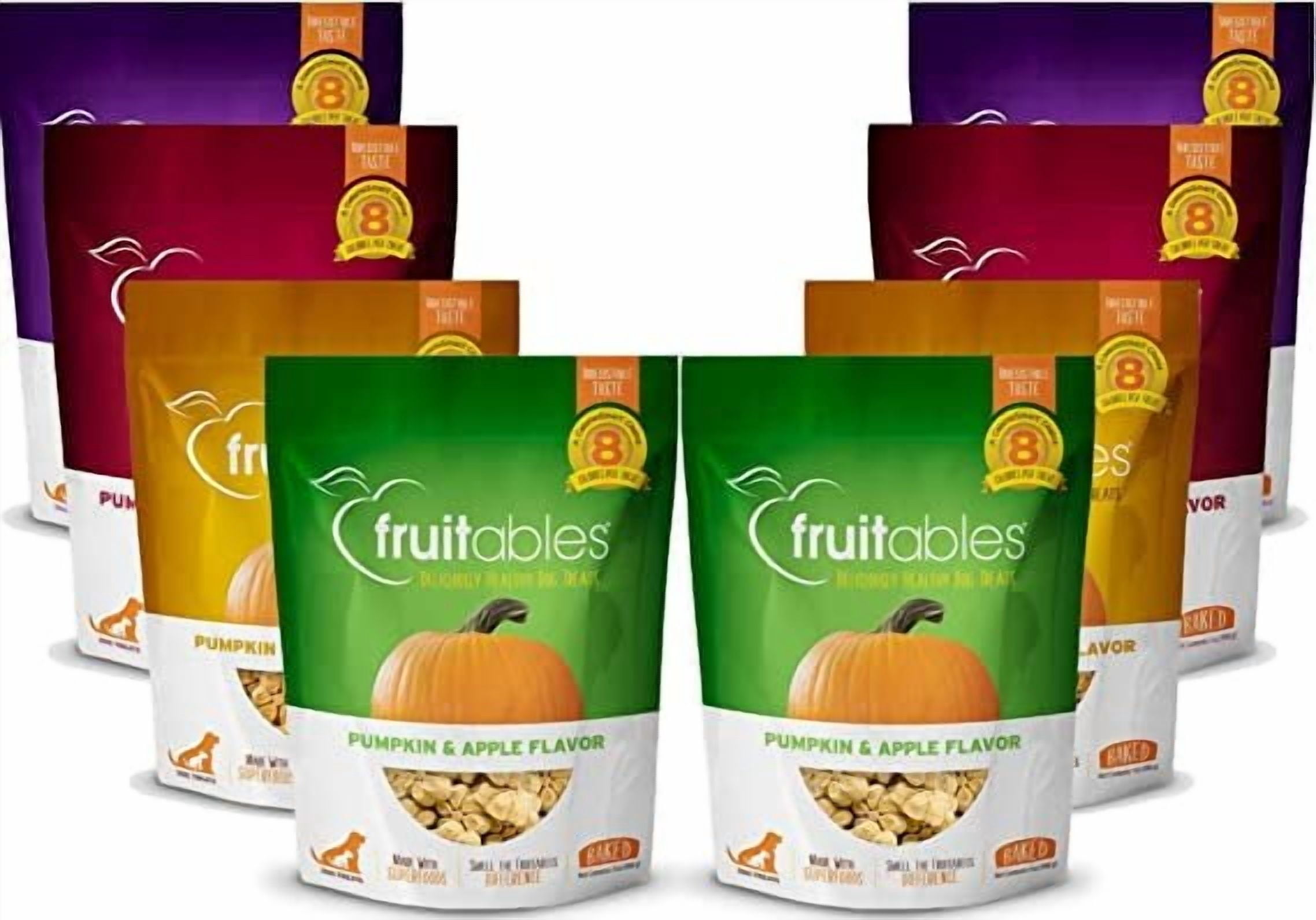 Fruitables (2) Pumpkin & Apple and (2) Pumpkin & Banana and (2) Pumpkin & Blueberry and (2) Pumpkin & Cranberry 7 oz Dog Treats Variety Pack