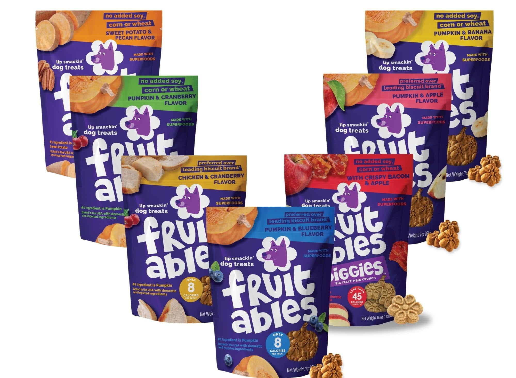 Fruitables Crunchy Dog Treats Variety Pack – 7 Pack (7oz Bags) | Low-Calorie, Oven-Baked Natural Dog Snacks for Training & Rewards