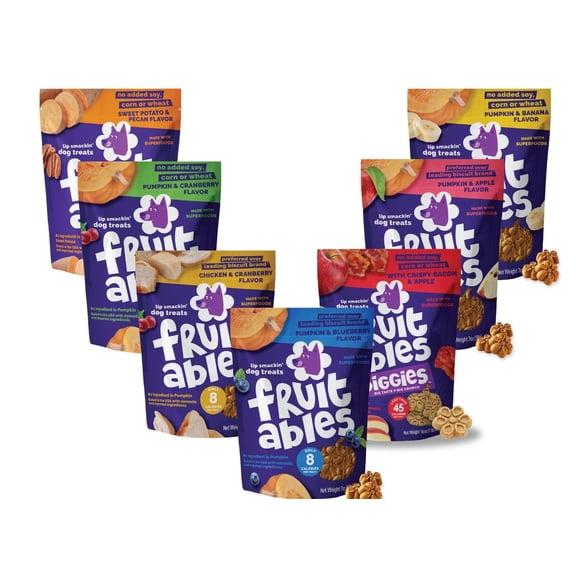Fruitables Crunchy Dog Treats Variety Pack 7 Pack (7oz Bags) | Low-Calorie, Oven-Baked Natural Dog Snacks for Training & Rewards