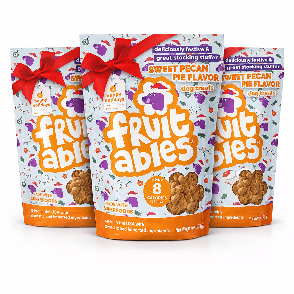 Fruitables Holiday Dog Treats – 3 Bags (7 oz Each) – Sweet Potato & Pecan Crunchy Treats – Limited Edition Holiday Recipe – Natural, Low-Calorie Dog Snacks