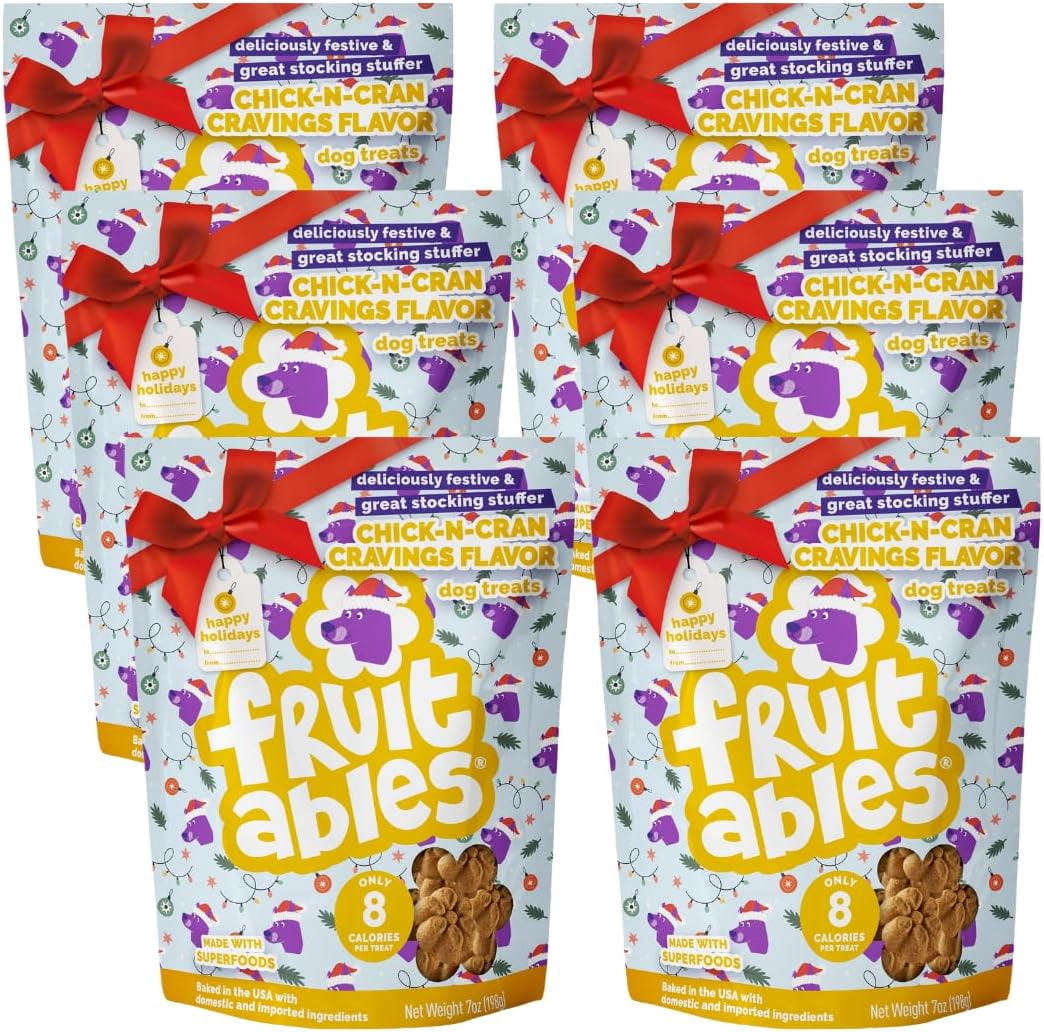 Fruitables Holiday Dog Treats – Chicken & Cranberry – 6-Pack (7 oz Bags) – Limited Edition Oven-Baked Crunchy Treats – Natural, Low-Calorie Seasonal Dog Snacks