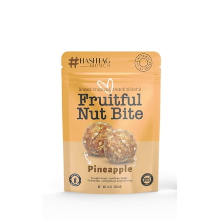 Fruitful Bites Real 100% Wild Pineapple Fruit & Nut Balls 8oz Bag Plant Based Premium Healthy Natural Nutritious Tropical Exotic Snack Naturally Sweetened Gluten Free Non GMO Resealable Pouch 1-Pack