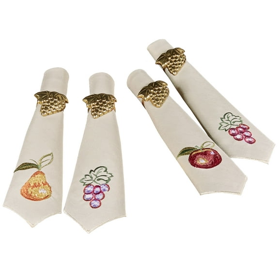 Fruitful Embroidered Oatmeal Dining Table Linens Napkin Set of 4