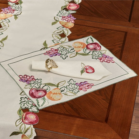 Fruitful Embroidered Oatmeal Dining Table Linens Placemat Set of 4