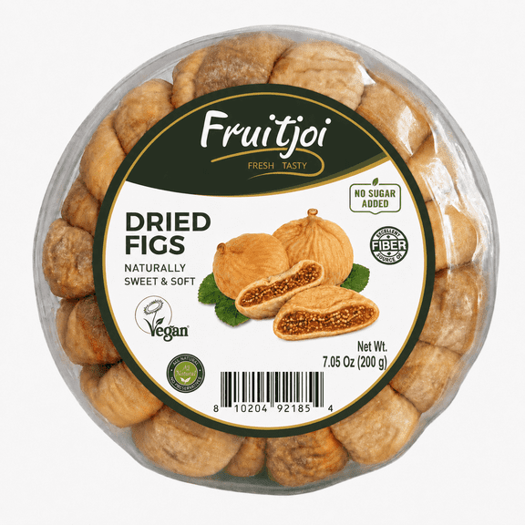 Fruitjoi Turkish Dried Figs, No Added Sugar, Vegan Snack, Resealable Container, 7.05 oz