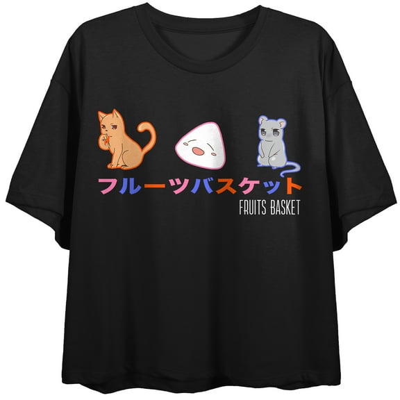 Fruits Basket Anime Characters Graphic Juniors Black Crop Top Shirt-M