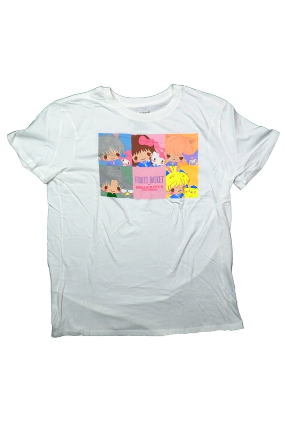 Fruits Basket Hello Kitty & Friends Mens T-Shirt - 5 Chibi Characters Name (Medium)