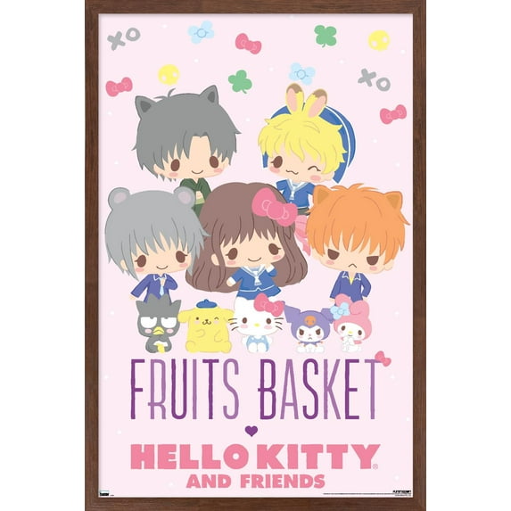 Fruits Basket x Hello Kitty and Friends - Group Wall Poster, 14.725" x 22.375" Framed