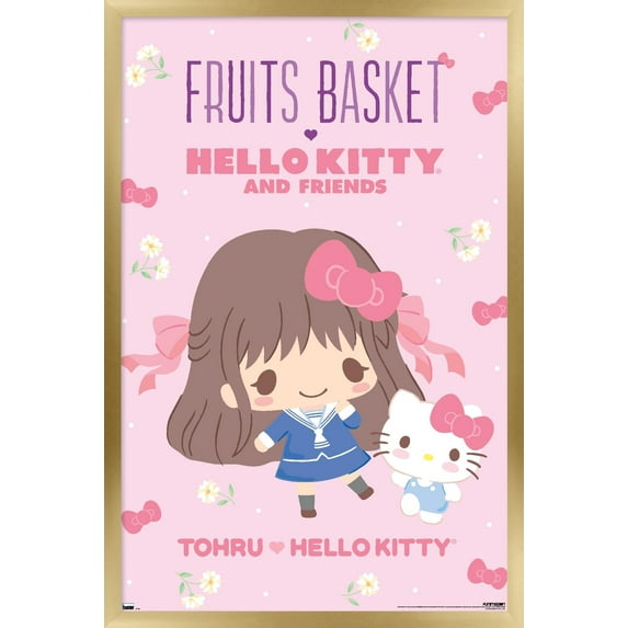 Fruits Basket x Hello Kitty and Friends - Tohru and Hello Kitty Wall Poster, 22.375" x 34" Framed