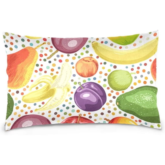Fruits and Colorful Dots Velvet Oblong Lumbar Plush Throw Pillow Cover/Shams Cushion Case 20x26in Decorative Invisible Zipper Design for Couch Sofa Pillowcase Only