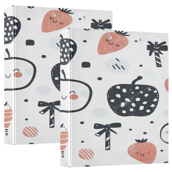 Fruits Cute Pattern Design 12.4x10.6in PVC Round Ring Binder, D-Ring 3-Hole, Metal Clip, 200 Sheets