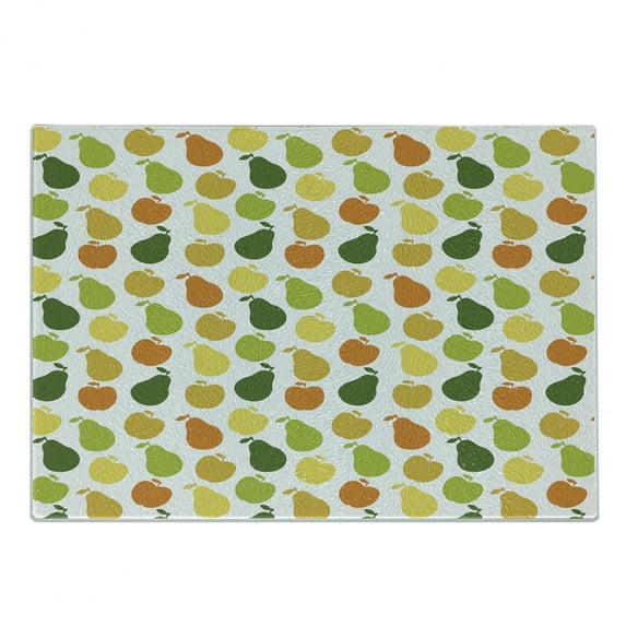Fruits Cutting Board, Apple and Pears Food Botany Fresh Healthy Garden Yummy Theme, Decorative Tempered Glass Cutting and Serving Board, Small Size, Hunter Green Yellow, by Ambesonne