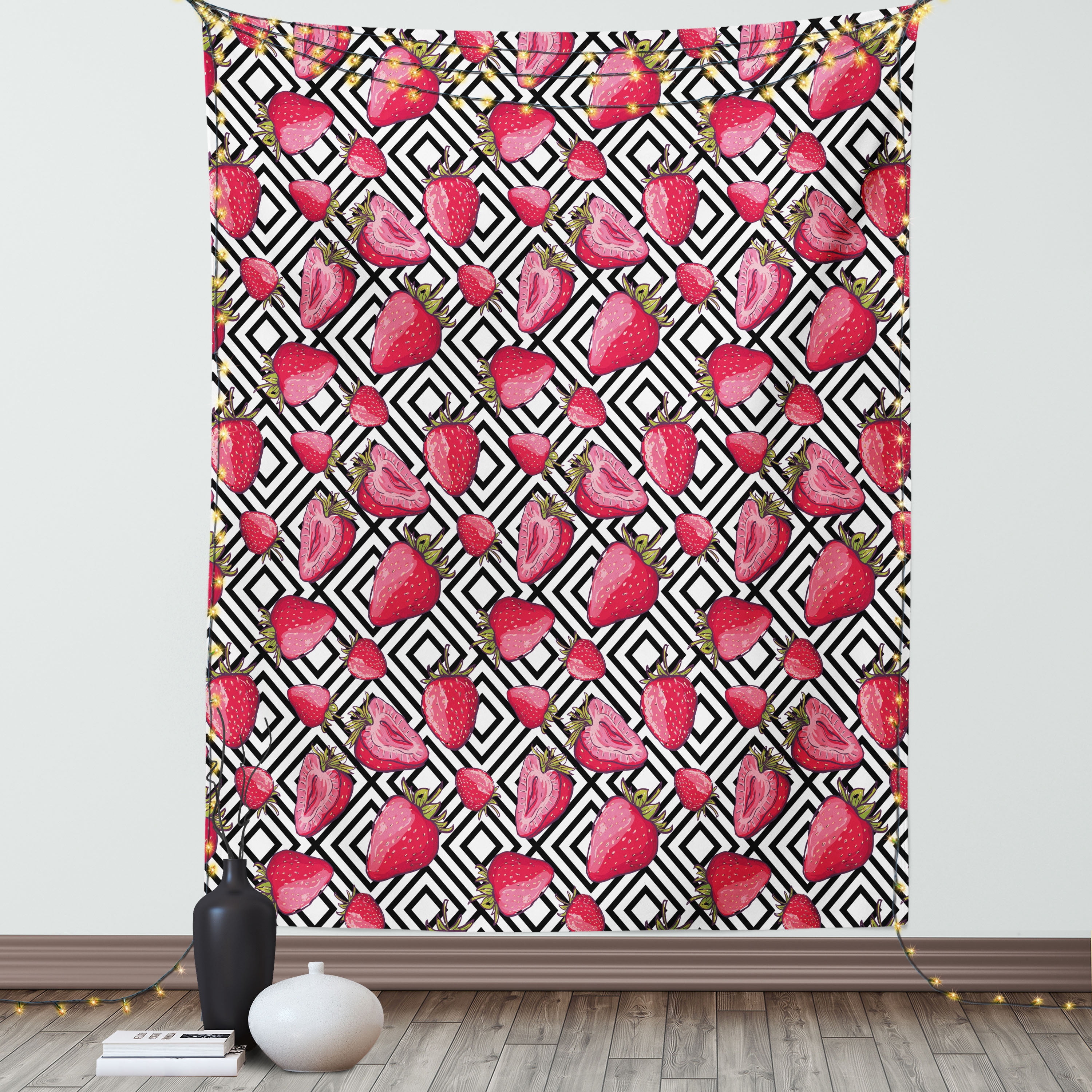 Photo inspiration: Fruits Decor Tapestry Strawberries On Minimalist Chevron Striped Photo Inspiration