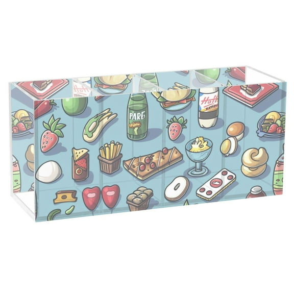Fruits Drinks Food Acrylic Pencil Pen Holder Cup 4 Compartments Desktop Organiser 7.87"x2.78"x3.54"